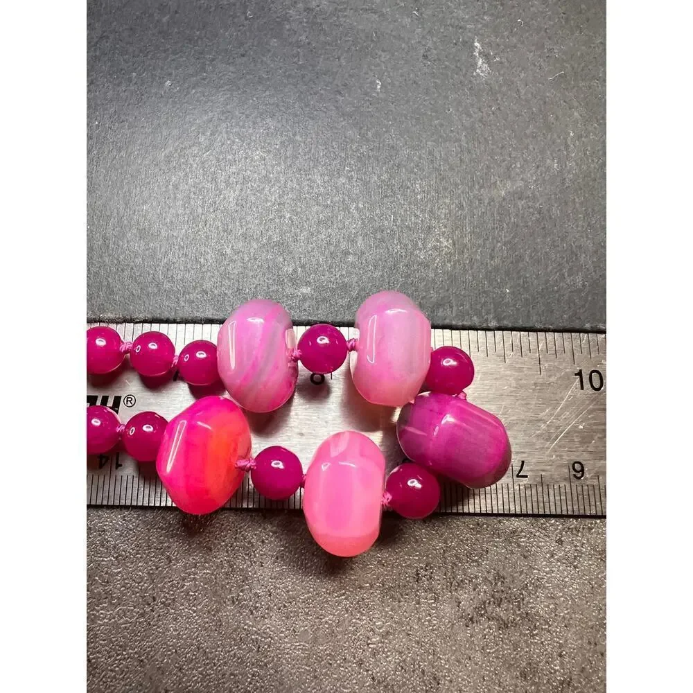 NEW Fuchsia pink dyed agate beaded necklace with sterling silver clasp